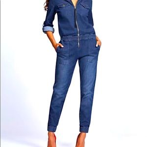 ZIP-FRONT DENIM JUMPSUIT - BLUE DUSK - GABRIELLE UNION COLLECTION
